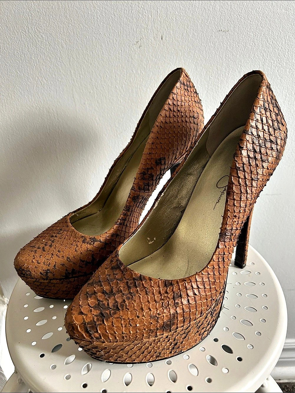 Jessica Simpson Brown Faux Snakeskin Platform Heels US 10